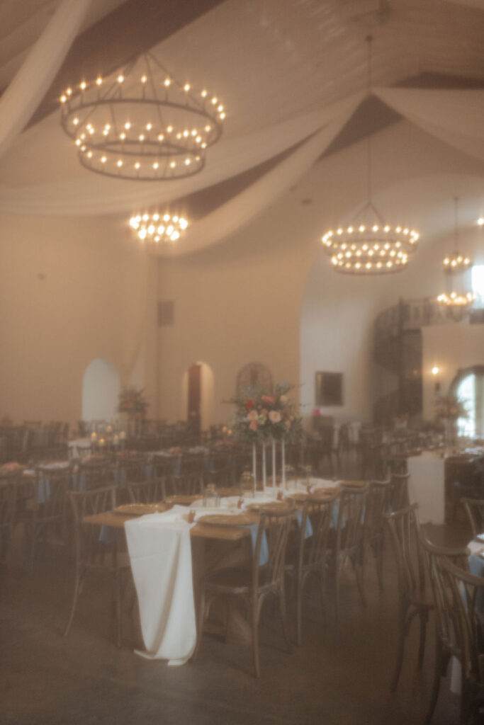 inside howe farms wedding venue in chattanooga, TN during a wedding dinner