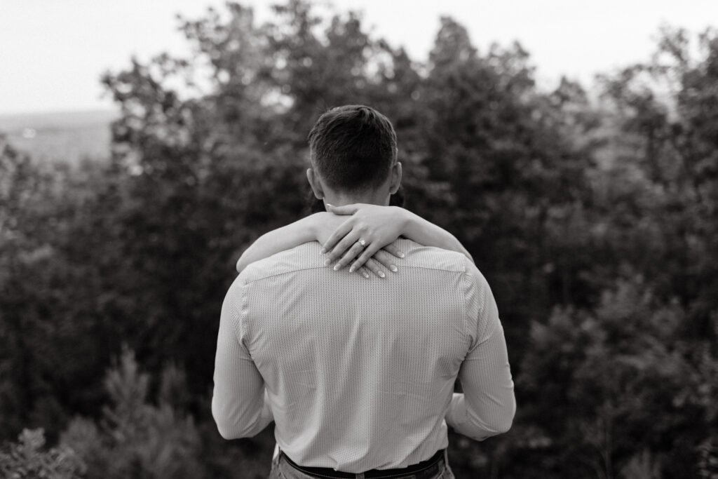 Couple showing off engagement ring at Pine Mountain, Georgia Engagement Photos by Alabama photographer Sarah Mismash