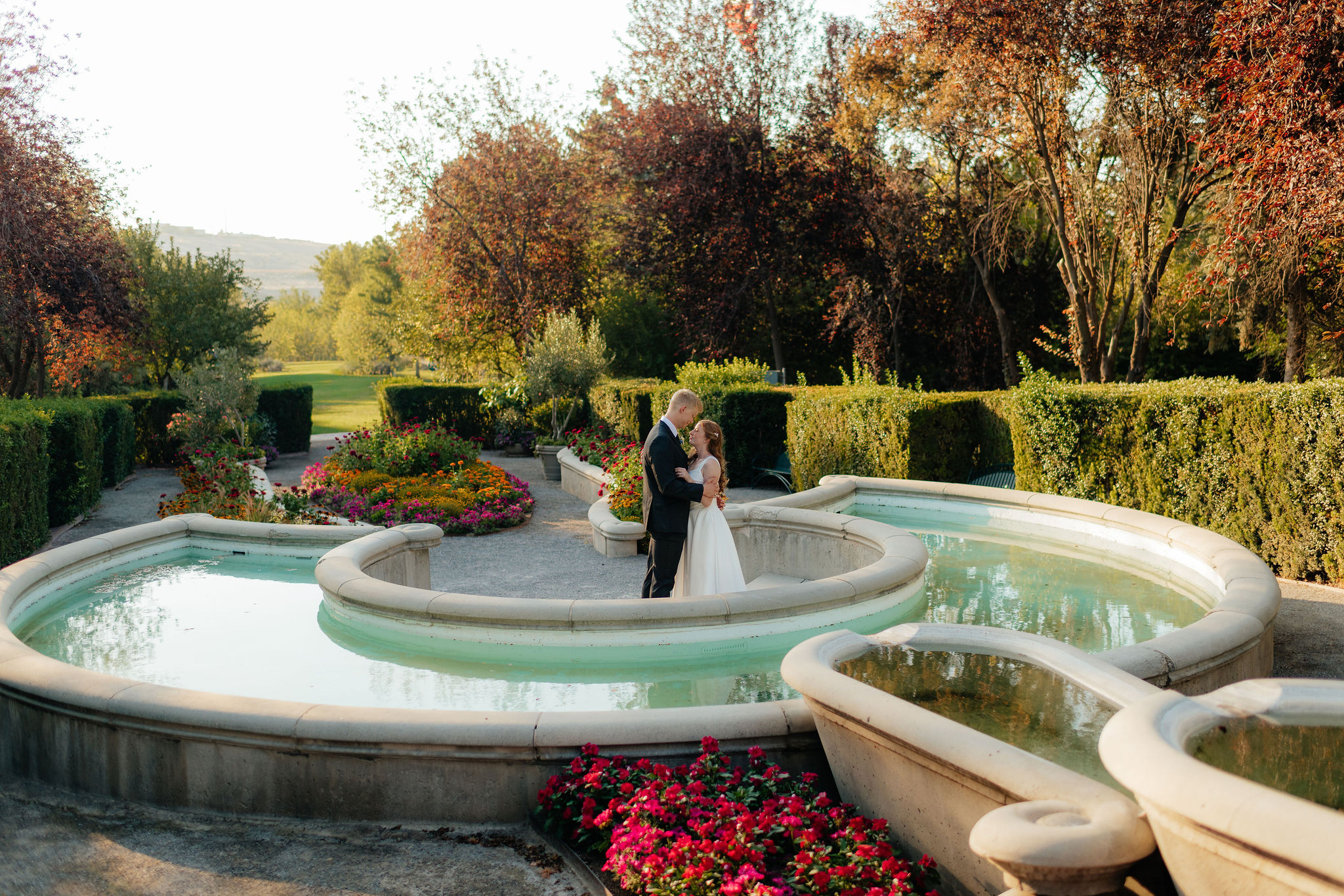 a couple during their bridal portraits at ashton gardens at thanksgiving point in lehi utah with utah wedding photographer sarah mismash